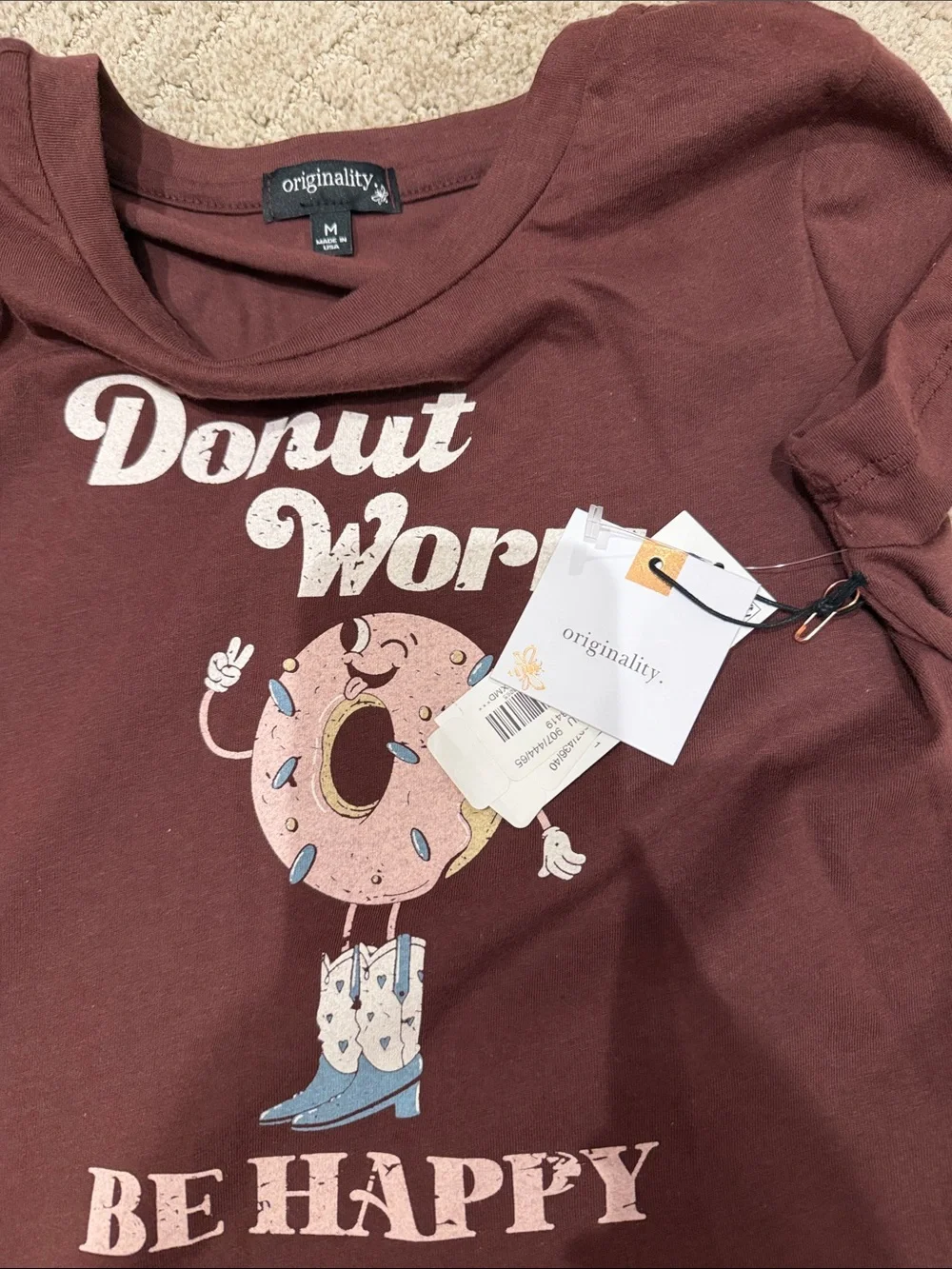 Donut Worry Be Happy Kids Tee - Maroon
